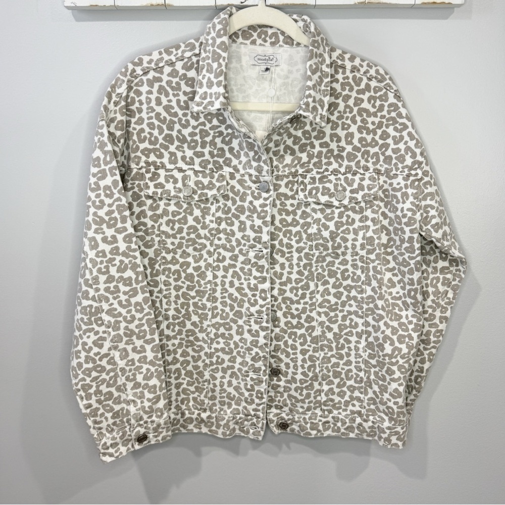 Mud Pie NWT Women's Shaw Boyfriend Jacket White Leopard Sz S - Picture 2 of 8